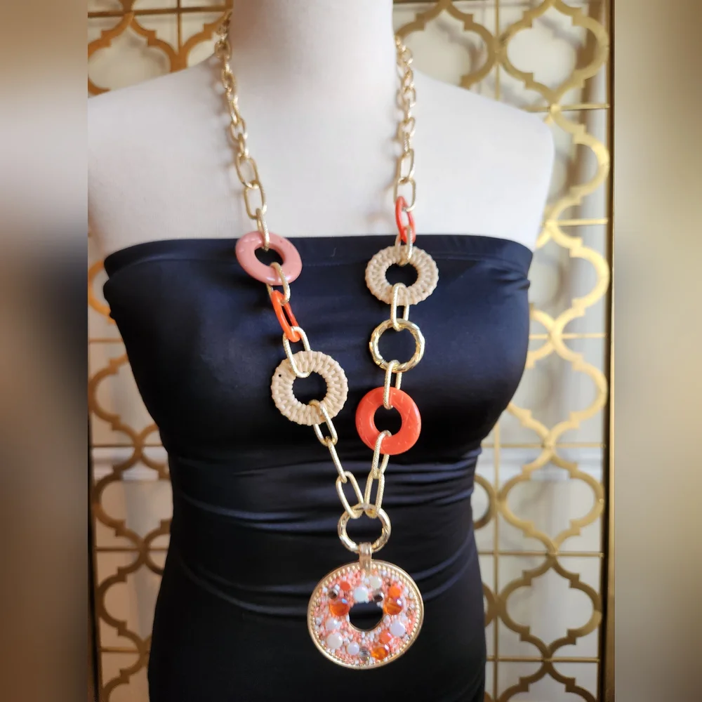 Pleasantly Peach, Tan, Gold & Brown Chain Necklace - Picture 6 of 16
